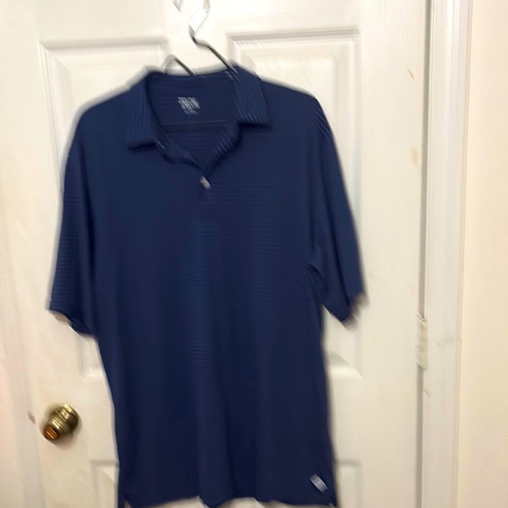 Zelos Men's Navy Blue Stripe Polo Shirt sz LT